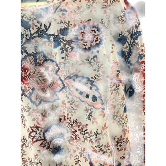 CHICO'S Cream Chinoiserie Pattern Keyhole Sheer Blouse 3/4 Sleeves Size 1, Small - Picture 2 of 9